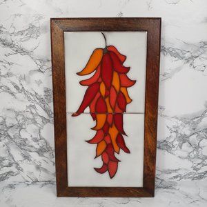 Italian Tile Wood Red Peppers Trivet Wall Decor Vintage